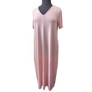 Zenana V-Neck Maxi Dress‎ with Pockets - Soft Knit Short Sleeve Lounge Dress